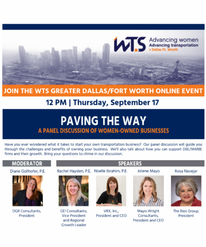 WTS Greater Dallas/Fort Worth flier about women-owned businesses panel
