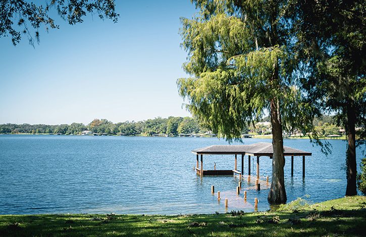 Flooded dock on lake in Central Florida